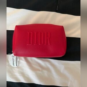 Dior Red Embossed Logo Leather Cosmetic Case